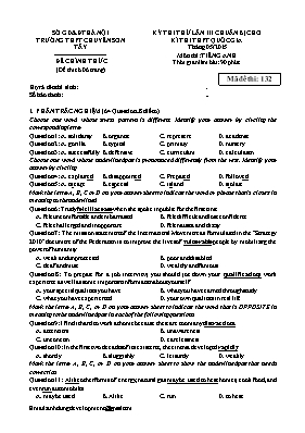Đề thi thử THPT Quốc gia lần III môn Tiếng Anh năm 2015 - Mã đề 132 - Trường THPT chuyên Sơn Tây (Có đáp án)